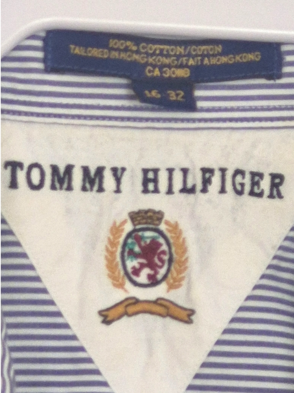 Tommy Hilfiger Blue and White Pinstripe Long-Sleeve Dress Shirt 16/32 - Picture 3 of 6